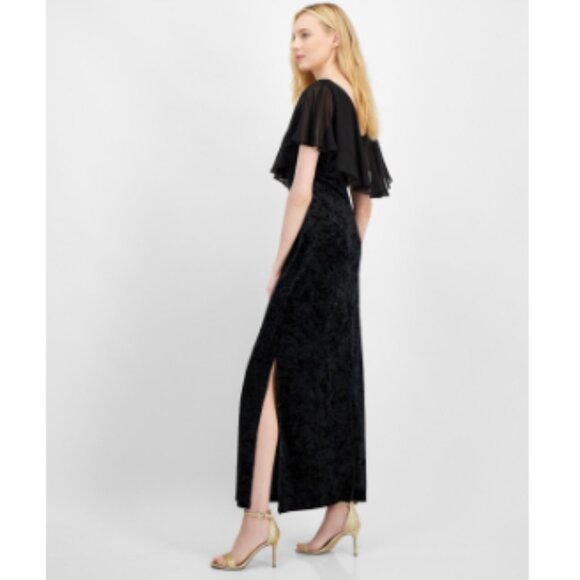 Connected Women's Cape Ruffle Velvet Gown - Black - Picture 4 of 4
